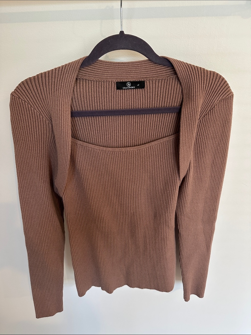 Brown Ribbed Knit Women's Sweater